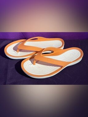 CROCS Orange Strap White Footbed Women's Flip Flops